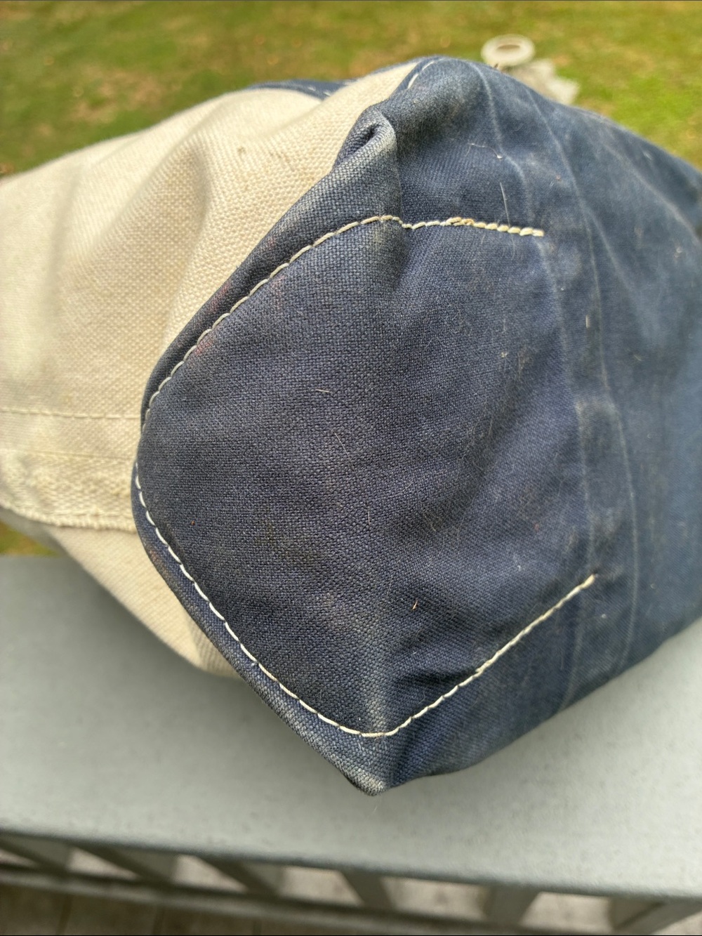 Vintage 90s L.L. Bean Boat and Tote Distressed Medium Cream Blue Made in USA - Picture 14 of 17
